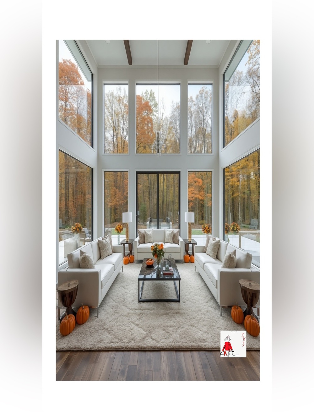 Neutral Cream Wall Art Poster - Tranquil Autumn Living Room Scene